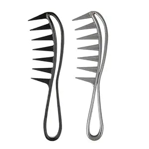 2Pcs Wide Tooth Comb for Wet Curly Wavy Thick Long Hair - Premium Plastic Grip for Wigs, Barber Salon - Large Shark Teeth Anti-Static Hair Combs for Men Women (Black, Grey)