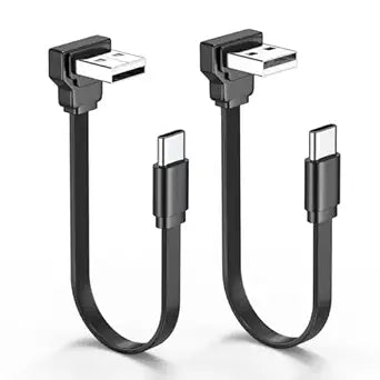 2PCS 90 Dearee USB A to USB Flat Cable,Right Angle Male to Male Adapter,Short Soft USB Cable 66W 8inch-20CM for Vehicles, Desktop PCs, Smartphones,and More (UP Angle+Down Angle)