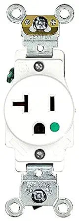 Leviton 20 Amp, 125 Volt, Extra Heavy Duty Hospital Grade, Single Receptacle, Straight Blade, Self Grounding, 8310-W, White