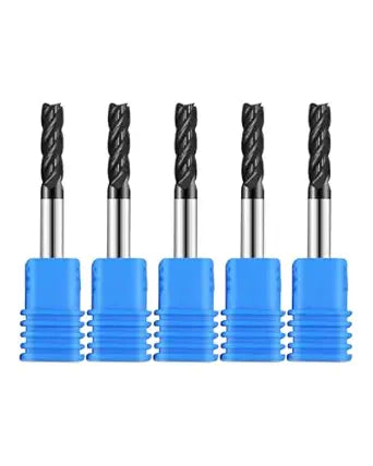 5Pcs 3/16in Solid Carbide End Mills,4 Flute, 30 Degree Helix Bits Tool for Medium Hardness Steel, Brass, Iron