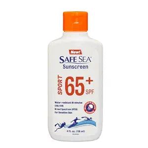 Safe Sea SPF 65+ Sport Sunscreen Lotion 4oz, Jellyfish and Sea-Lice Sting Protection, Super Water and Sweat resistant, Biodegradable, Easy to apply. 4Oz (118ml), Pack of 1