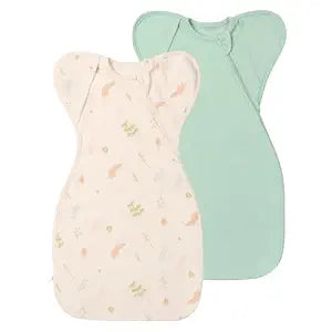 Organic Cotton Swaddle Blanket Sleep Sacks Arms Up 2 Packs 6-12 Months, Hands Up 3-Way Transitions to Arms-Free Wearable Sleeping Sack Bag for Babies Boys Girls Snug Fit Calms Startle Reflex