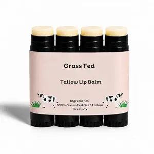 Beef Tallow Lip Balm 100% Grass Fed & Organic, Animal Based Skincare, Carnivore Beauty, Natural Hydrating (4 Pack), Black
