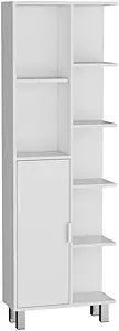 Tuhome Crovie Linen 63-Inch Bathroom Cabinet with Seven Open Shelves, Tall Space-Saving Linen Storage Unit for Towels, Toiletries and Essentials, Modern Vertical Organizer for Compact and Stylish
