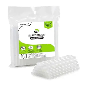 Surebonder Clear, All Purpose, All Temp., Mini Size Hot Glue Sticks 0.27 in. Diameter, 4 in. Length -100 Pack