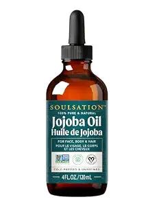 SOULSATION Pure Jojoba Oil for Skin, Hair, Face & Body – 100% Natural, Cold Pressed, Unrefined | Non-GMO, EWG Verified, Cruelty-Free, Vegan Moisturizing Oil for Dry Skin, Scalp & Beard 4oz