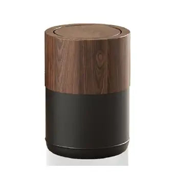 3.17 Gallon Imitation Walnut Wood Color Trash Can with Lid, Realistic Wood Texture Garbage Can, Metal Double-Layer Wastebasket for Bathroom Bedroom Kitchen Household