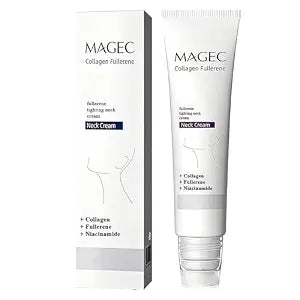 Magec Cream, Magic Collagen Fullerene Neck Cream, Tighten and Lift Firming Neck Cream for Crepey Skin, Collagen Neck Cream with Five Rollers, Reduces Wrinkles and Double Chin (1pcs)