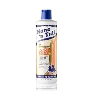 Mane 'n Tail Bond ’n Repair Shampoo, Sulfate-Free Strengthening Shampoo for Damaged Hair, Anti-Breakage Triple Bond Repair with Biotin, Moringa & Niacinamide, Mango Peach 11.2 fl oz