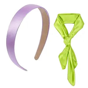 WOVOWOVO Purple Headband and Green Scarf Halloween Costume Accessories, 1 Inch Wide Stain Light Purple Headbands for Women Teens Cosplay Party Stuff Headwear Headpiece