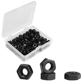 200pcs M3-0.5 Hex Nuts, Carbon Steel Metric Hexagon Hex Nuts Black