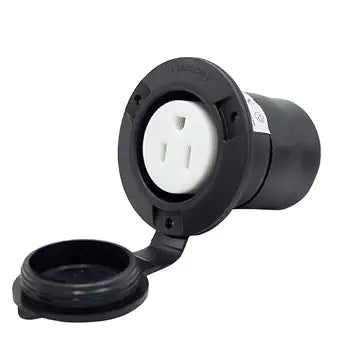 RV Outlet 15 Amp Flanged AC Port Plug Female with 120-125 Volt 2 Pole-3 Wire NEMA 5-15 Waterproof Cover for Commercial and Industrial Grade Truck Bed Exterior Outlet Electrical Receptacle