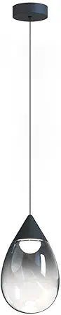 ET2 Lighting Dewdrop 7.75 Inch LED Single Pendant | Black Finish | Graduated Smoke Glass | Modern Large Pendant Light for Kitchen Islands & Dining | Integrated LED Ceiling Light | E21562-142BK