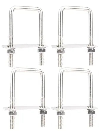 Anina 4 Pack M8 X 50mm X 100mm 304 Square U-Bolts - 2 Inch Wide Stainless Steel U Bolts Kit Complete with Nuts, Lock Washers, Flat Washers & Mounting Plates