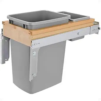 Rev-A-Shelf 35 Qt Top Mount Single Pullout Under Cabinet Kitchen Trash Cans w/Soft-Close for Base Cabinets,150 Pound Rated Full-Extension Slides, Min Opening Width of 12", Silver, 4WCTM-12BBSCDM1