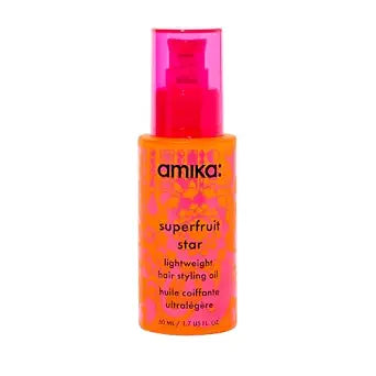 amika superfruit star lightweight hair styling + heat defense oil | heat protection, strengthen + reduce breakage, smooth frizz, add glossy shine | for all hair types