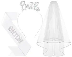 3Pcs Bride to Be Headband with Sash and Veil for Bachelorette Party