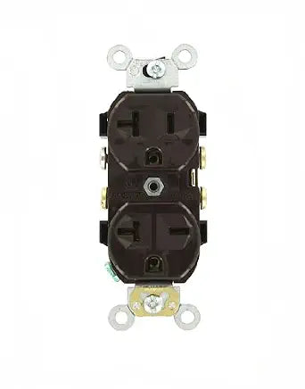 Leviton 20 Amp, 125/250 Volt, Narrow Body Duplex Receptacle, Straight Blade, Commercial Grade, Self Grounding, Dual Voltage, 5842, Brown