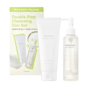 mixsoon Double Cleansing Set 2-Step Routine, Cica Foam & Bean Cleansing Oil Face Wash Set Gentle Deep Clean and Hydrating Care 150ml / 5.07 fl.oz., 195ml / 6.59 fl.oz. Korean Glass Skin Care