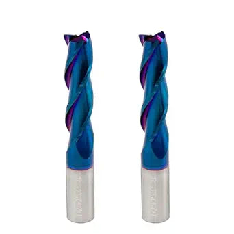 2 PCS Spiral CNC Router Bits 1/2 inch Shank Square End Mill Extra Long (4 inch Total Length) 3 Fluter Up Cut Solid Carbide Milling Tool with Nano Blue Coating for Wood Mortises Carving