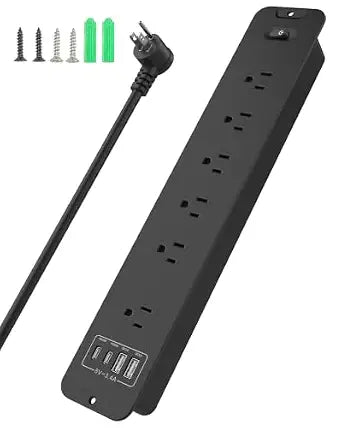 Recessed Power Strip Extension - 10 Outlet Surge Protector with 6 AC - 2 USB-A18W and 2 USB-CPD20W Ports - Flush Mount Desk Outlet with 6 Feet Cord - for Conference Table (Black)