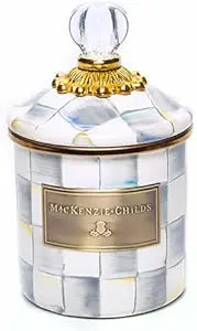 MACKENZIE-CHILDS Enamel Canister, Versatile Kitchen Storage Container for Flour and Sugar, Demi, 24-Ounce Capacity, Gray-and-White Sterling Check