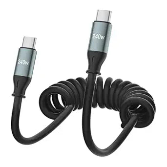 240W Coiled USB-C to USB-C Cable, CarPlay & Android Auto Car Data Cord
