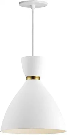 Maxim Lighting Carillon 1-Light Mini Pendant | White/Satin Brass Finish | Aluminum Shade | Kitchen Island Mini Pendant | 11302WTSBR