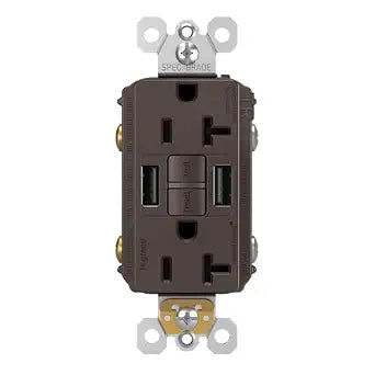 Legrand Radiant 20 Amp Tamper Resistant GFCI Outlet USB Type A Brown 1 Pack