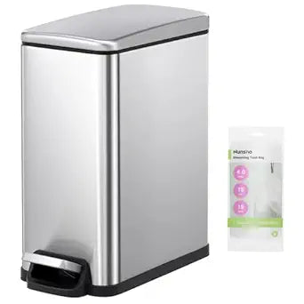 Nunsino Small Bathroom Trash Can with 15 Garbage Bags,2.6 Gallon Stainless Steel Garbage Can with Lid Soft Close,Small Trash Bin for Bathroom,Kitchen,Home Office,Silver