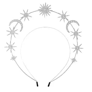 Moon Headband,Sun and Moon Costume, Moon Goddess Crown, Silver Sun Star Moon Celestial Goddess Headpiece Costume Accessories for Women, Jewelry Headpiece Cosplay Party Wedding Costume Accessories