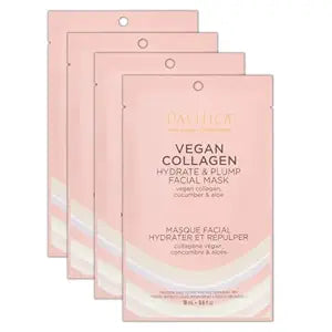 Pacifica Vegan Collagen Hydrate & Plump Face Mask 4-Pack – Hydrating & Plumping Peptide-Infused Sheet Mask for Dewy Skin, with Vegan Collagen, Cucumber & Aloe, Clean Beauty Skincare​
