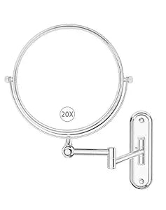 GURUN 8-Inch Wall Mount Makeup Mirror with 20X Magnification for Bathroom - 360 Rotation & Extended Arm Chrome Dual-Sided Bathroom Mirror for Makeup, Skincare for Mom (8in,20X)