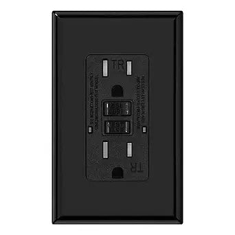 Micmi GFCI Outlet, Tamper-Resistant GFI Receptacle with LED Indicator, 15Amp 125Volt Self-Test Ground Fault Circuit Interrupter, Decorator Screwless Wall Plates Included, ETL Listed (1Pack, Black)