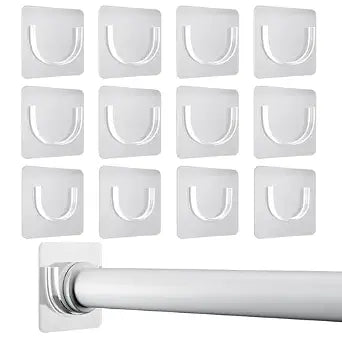 12 Pack Shower Rod Holder with Strong Adhesive, Shower Curtain Rod Holder No Drilling, Shower Bar Holder,Tension Curtain Rod Bracket