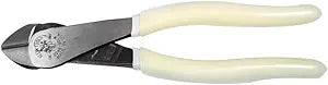 Klein Tools D248-8-GLW Pliers, Made in USA, Hi-Viz Diagonal Cutting Pliers with Angled Head, Short Jaws, and Glow in the Dark Handles, 8-Inch