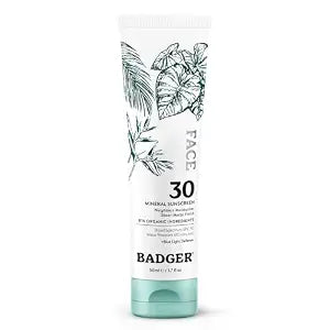 Badger Zinc Oxide Face Sunscreen SPF 30, Organic, No White Cast, 1.7 fl oz