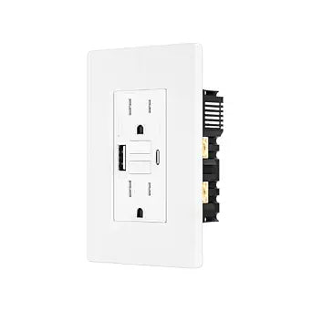 15AMP GFCI Outlet with 4.8A/24W Type A & Type C USB Charging Ports, Self-Test, LED Indicator, Tamper Resistant, GFCI Receptacle Outlet, Screwless Wall Plate Include, ETL Listed, White