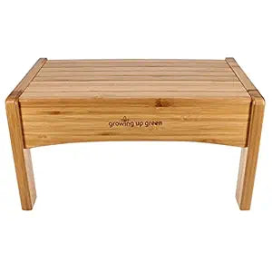 Growing Up Green Bamboo Bathroom Step Stool for Kids Using The Toilet and Sink - Kids Step Stool, Potty Training, Non-Slip, Bathroom, Kitchen, Lightweight