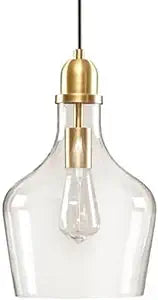 INK+IVY Auburn Pendant Lighting for Dining Room, Industrial Kitchen Lights, Hand-blown Glass Bell Shaped Pendant Light for Kitchen Island, Foyer, Bedroom, 9" Dia x 95.5" H, Gold/Clear