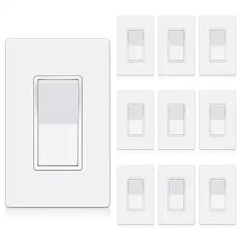 BESTTEN 10-Pack Single Pole Wall Light Switch with Screwless Wallplate