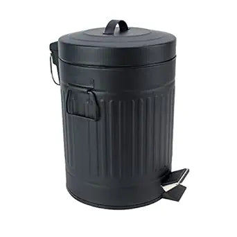 SIMPLEMADE Round Step Trash Can, Stainless Steel with Lid, Small Metal Wastebasket/Garbage Can for Bathroom, Office, Black, 5 Liter / 1.3 Gallon -