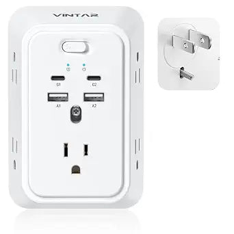 VINTAR 2 Prong to 3 Prong Outlet Adapter, 2 Prong Outlet Extender with 5 AC