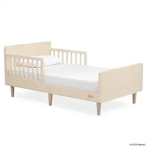 Evolur Barbie Los Altos Wooden Toddler Bed, Vanilla Cream  Greenguard Gold & BSA Certified  Low-to-Floor Kids Bed for Girls  Fits Standard Crib Mattress