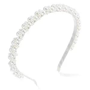LLOUSSAK Subtle Pearl Headband for Women Girls, Pearl Flower Girl Headband for Wedding Birthday Party, Hair Hoop Accessories for Photography