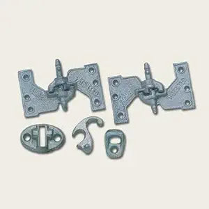 Van Dykes Restorers Acme, Lull and Porter Shutter Hinges and Fasteners  3 1/8", Raw Cast Iron, Set of 2 Left-Handed and 2 Right-Handed Hinges with 2 Sets of Latches for Secure Mounting