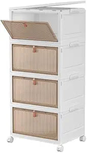 CTSNSLH 4 Tier Plastic Storage Bins with Lid - 28Qt Stackable with Lids for Bedroom, Living Room, Office - Foldable Containers, Household Organization