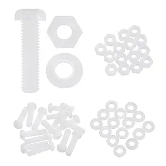 MECCANIXITY 15 Set M8x30mm Nylon PA66 Plastic Cross Round Head Screw Phillips Bolts Hex Nuts Flat Washers Assortment Kit, Metric Full Thread Bolt Fasteners for DIY Machine Assembly, White