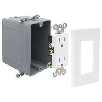 Wengart New Work Single Gang Electrical Box Kit for Home Builders to Stop Junction Box Overcrowding via 15A Decorator Outlet DW15 and Screwless Wall Plate YGC-009-NS Set