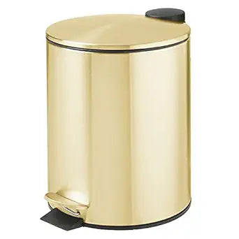 mDesign Metal 1.3 Gallon/5 Liter Round Step Trash Wastebasket, Garbage Container Bin with Lid for Bathroom, Powder Room, Bedroom, Kitchen, Craft Room, Office - Removable Liner Bucket - Soft Brass